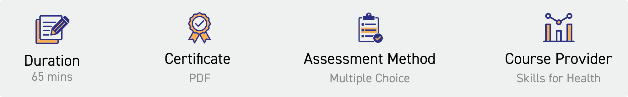 duration: 65 mins. Certificate: pdf. Assessment Method: multiple choice. Course Provider: Skills for Health